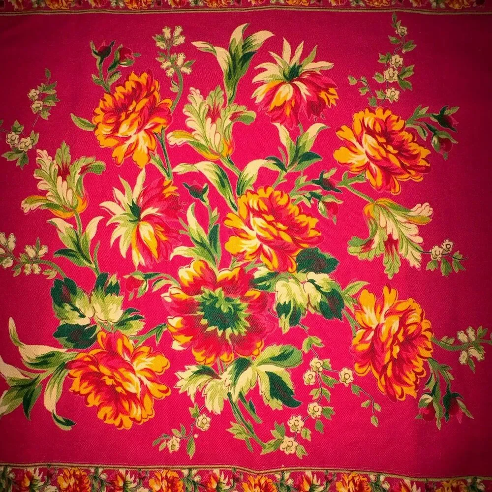 April Cornell Placemats Set of 4 Red Yellow Floral Leaf Border 14x19